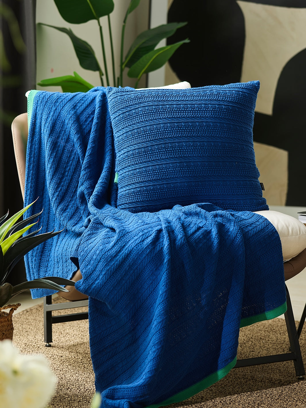 Carousel Stripes Knitted Cushion Cover-Violet Blue