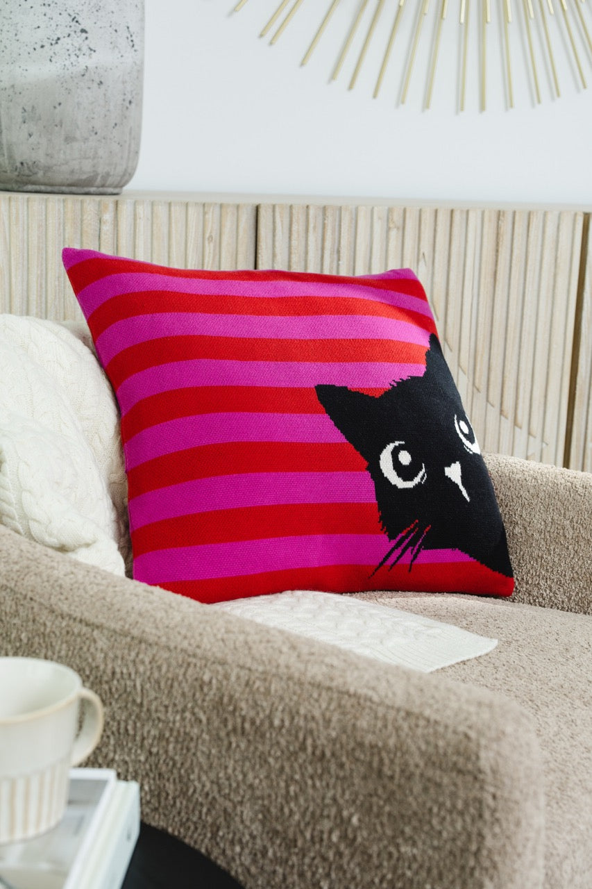 Purrfect Peek Knitted Cushion Cover