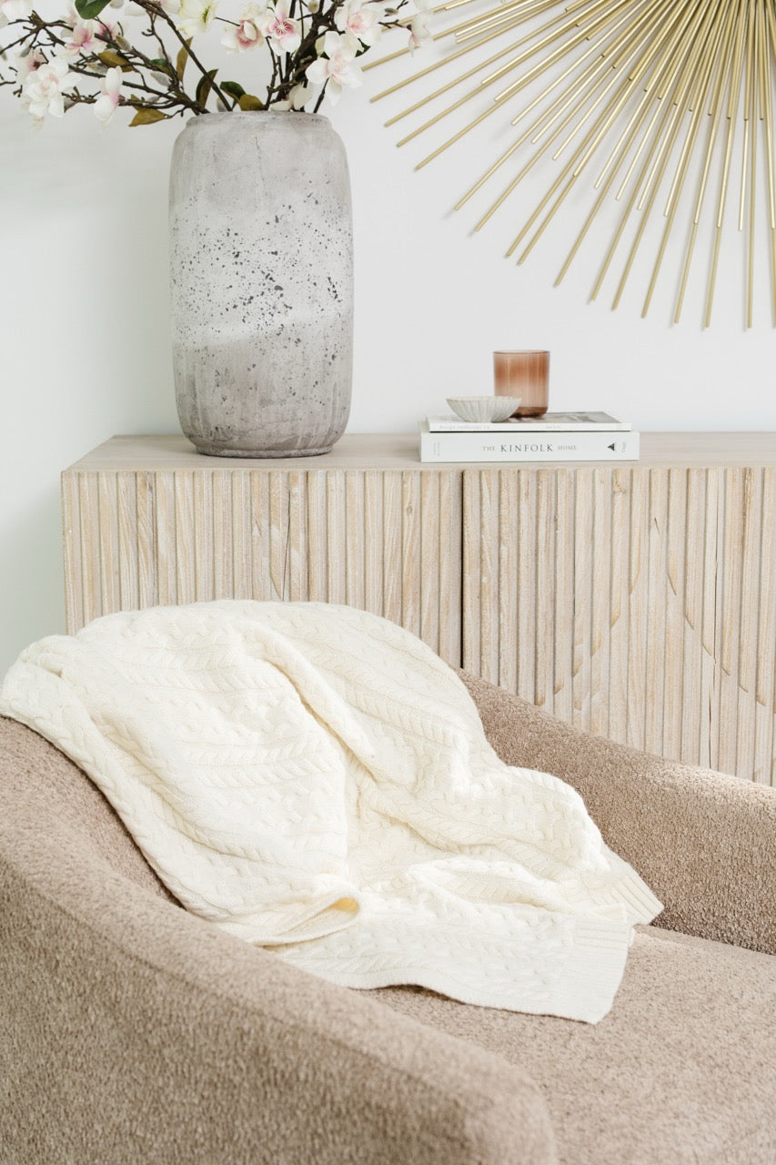 Twister Rope Knitted Blanket-Creamy