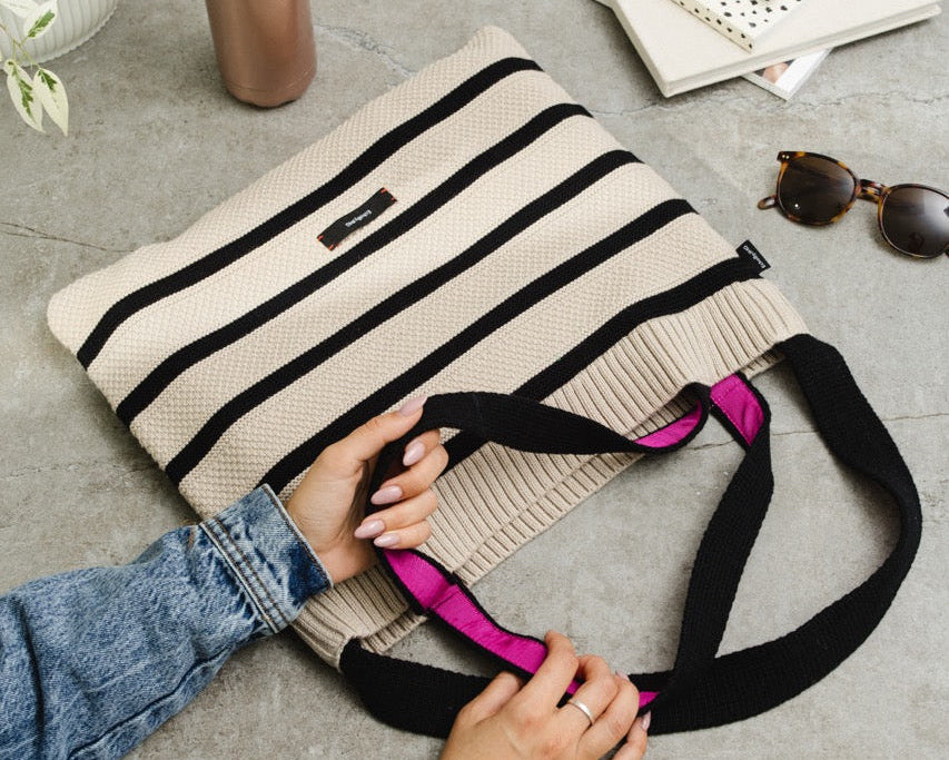 Textured Stripes Knitted Tote-Doe