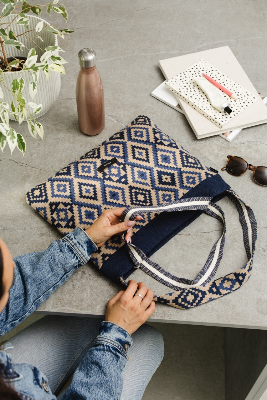 Denim Diamond Knitted Tote