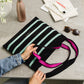 Textured Stripes Knitted Tote-Black