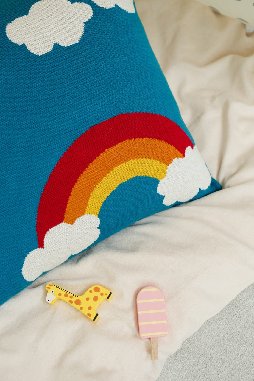 Joyful Rainbow Knitted Cushion Cover