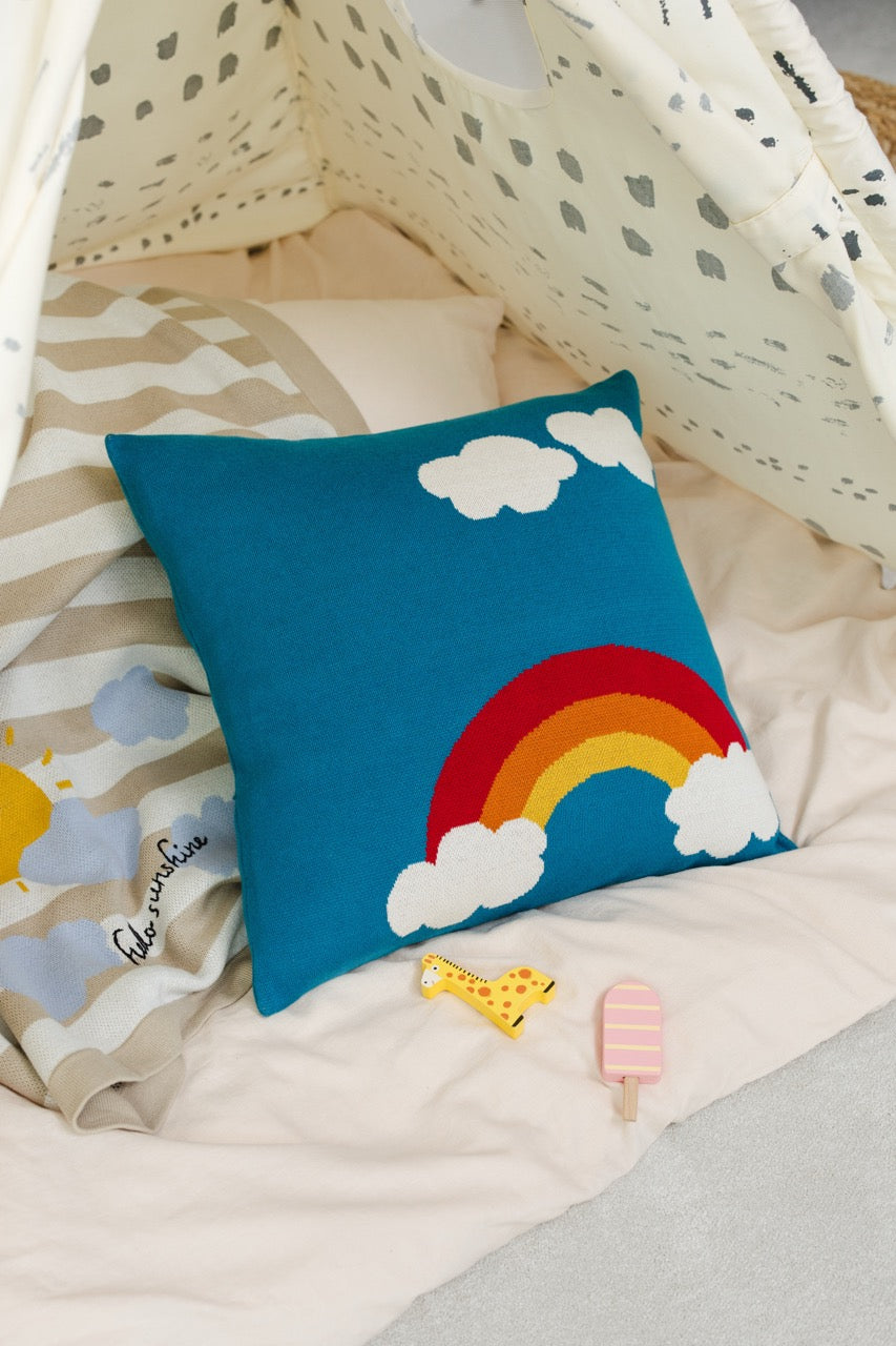 Joyful Rainbow Knitted Cushion Cover