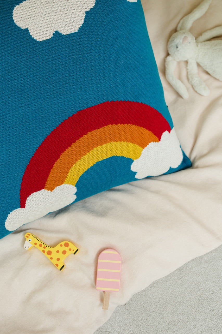 Joyful Rainbow Knitted Cushion Cover