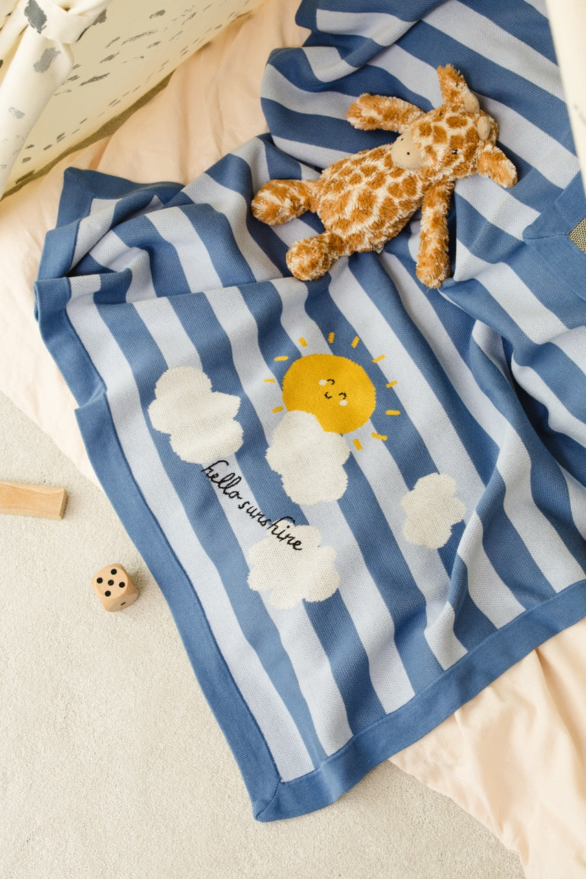 Happy Sunshine Knitted Throw-Pale Blue