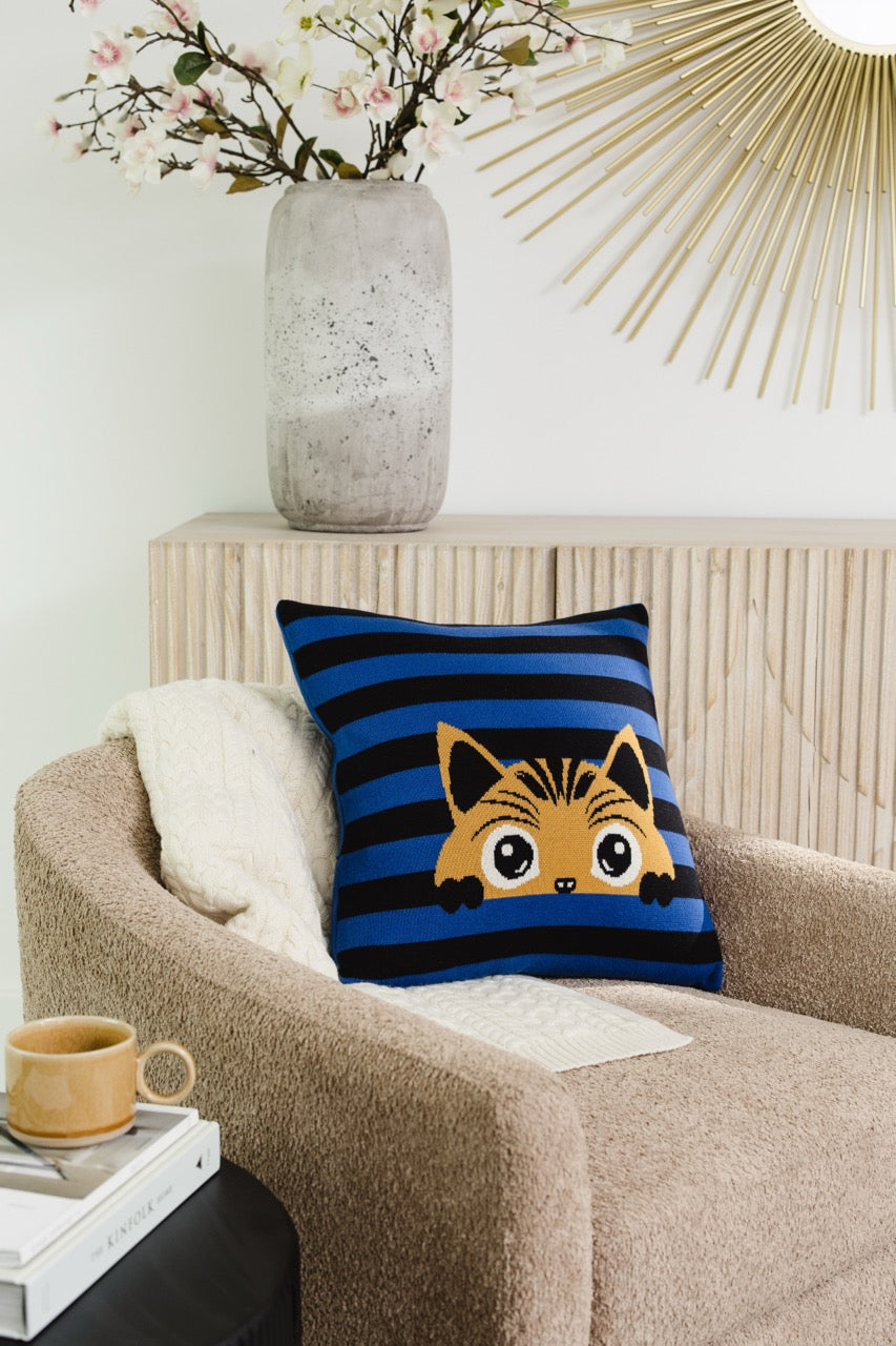 Stripey Spy Knitted Cushion Cover