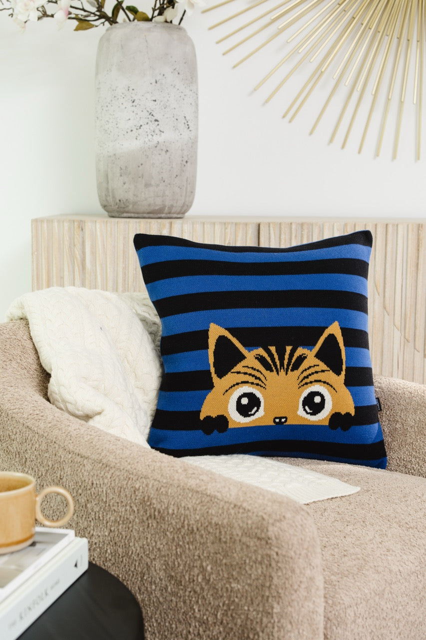 Stripey Spy Knitted Cushion Cover