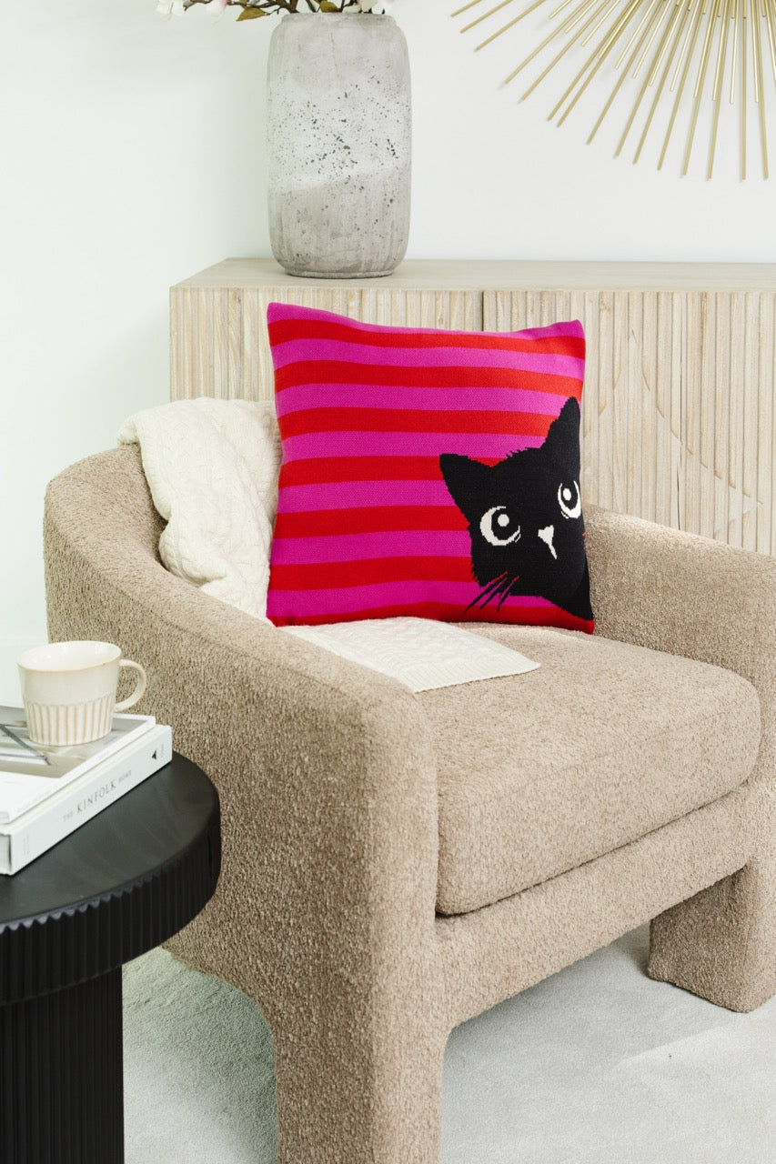 Purrfect Peek Knitted Cushion Cover
