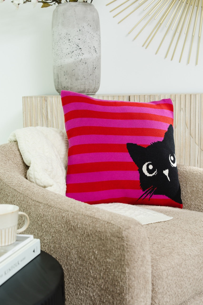 Purrfect Peek Knitted Cushion Cover