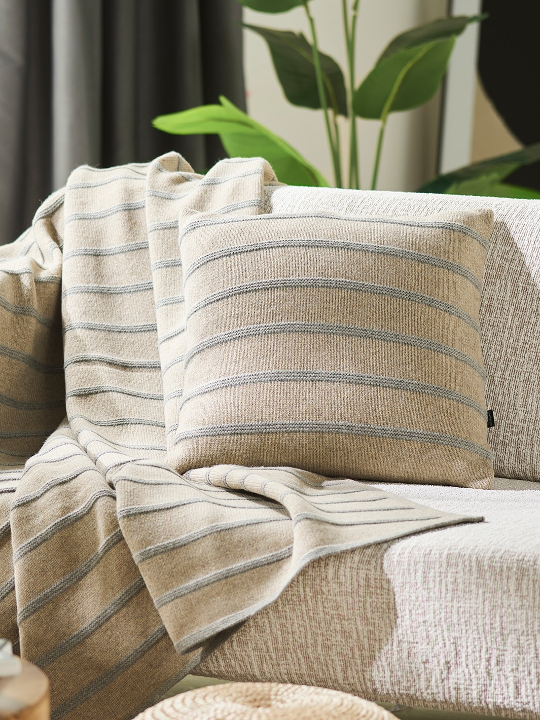 Hills & Valleys Knitted Throw-Oat