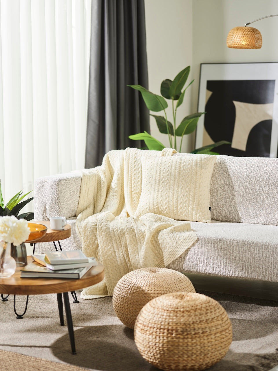 Twister Rope Knitted Cushion Cover-Creamy