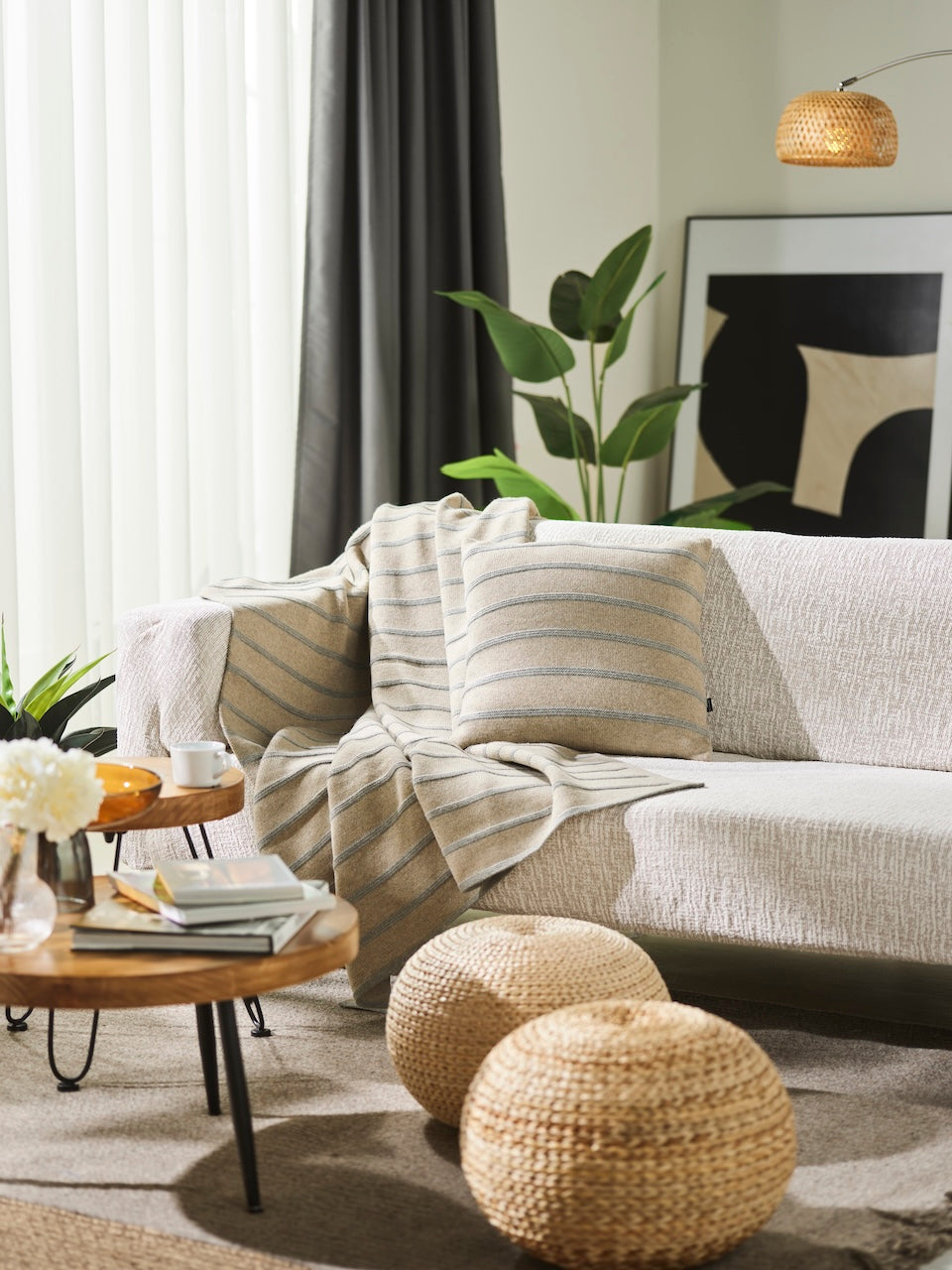 Hills & Valleys Knitted Throw-Oat