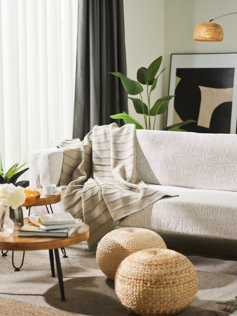Hills & Valleys Knitted Throw-Oat
