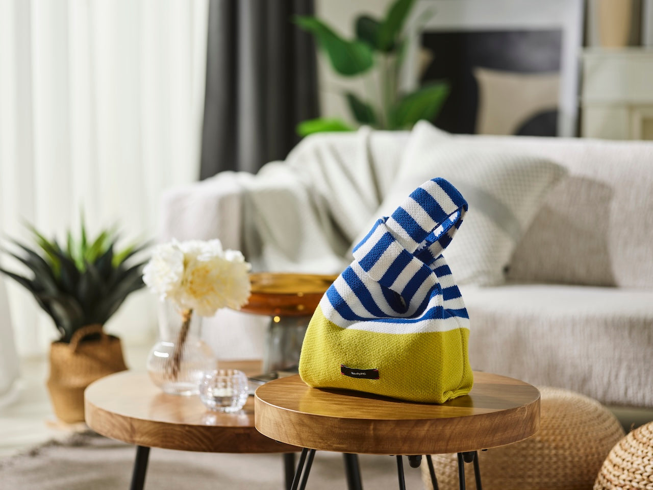 Happy Stripe Knitted Lunch Bag-Egg Yolk