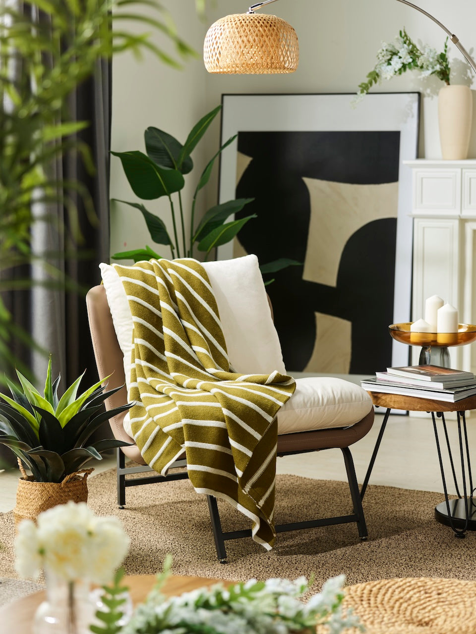 Hills & Valleys Knitted Throw-Vertiver Green