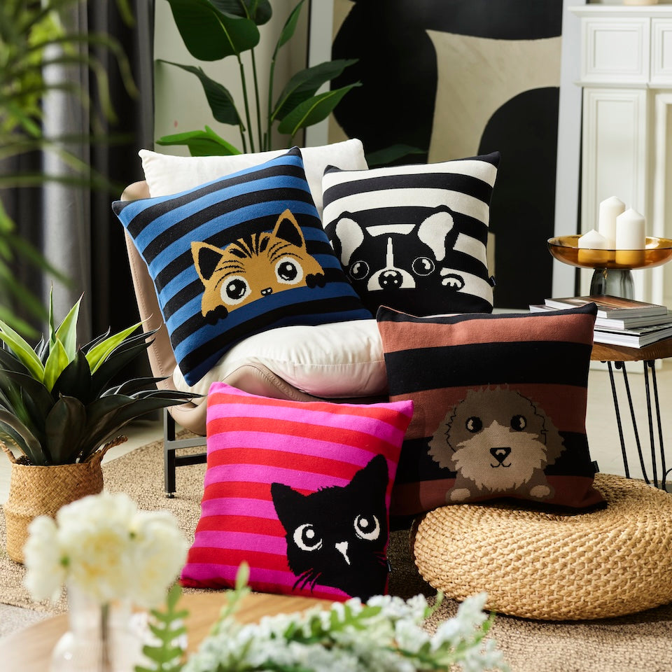 Stripey Spy Knitted Cushion Cover