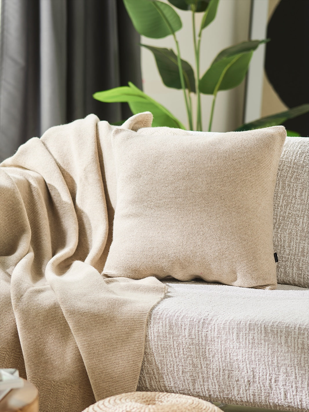 Rollercoaster Tracks Knitted Cushion Cover-Linen