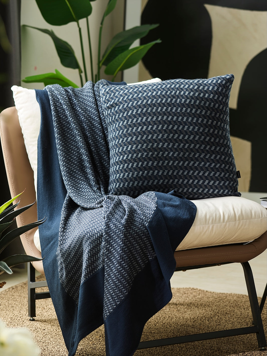 Ticket Booth Knitted Cushion Cover-Dk Royal
